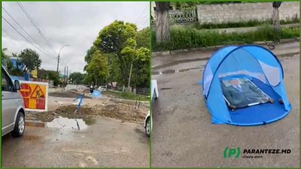 După ce a fost plimbat cu barca, „turistul” Renato Usatîi a fost băgat în cort, în mijlocul unei străzi blocate